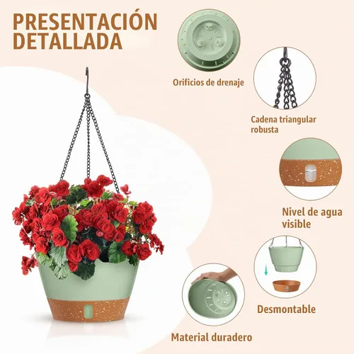Vista 3 de Amyhill 6 macetas colgantes de 8 pulgadas para plantas de interior, cestas colgantes de riego automático con orificio de drenaje, bandeja de nivel