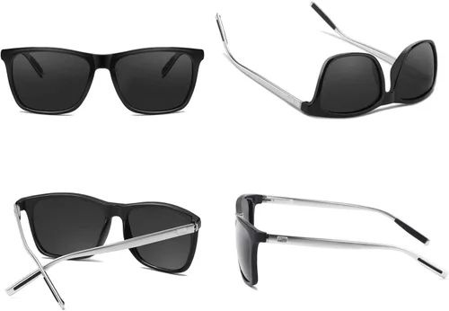 Vista 5 de Gafas de sol polarizadas de aluminio cuadrado del templo de la primavera de las gafas de sol polarizadas del marco Lente negra/marco negro plateado