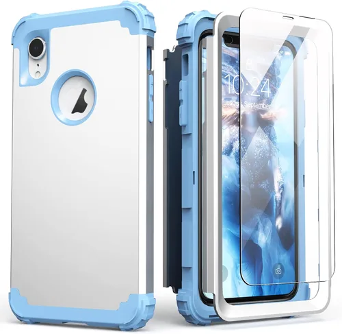 Vista 17 de IDweel Funda para iPhone XR, funda para iPhone XR con protector de pantalla de vidrio templado, 3 en 1, a prueba de golpes, delgada, híbrida, Negro
