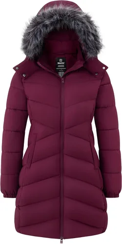 Vista 9 de Wantdo - Chamarra acolchada larga para mujer, chaqueta ligera y cálida con capucha Negro