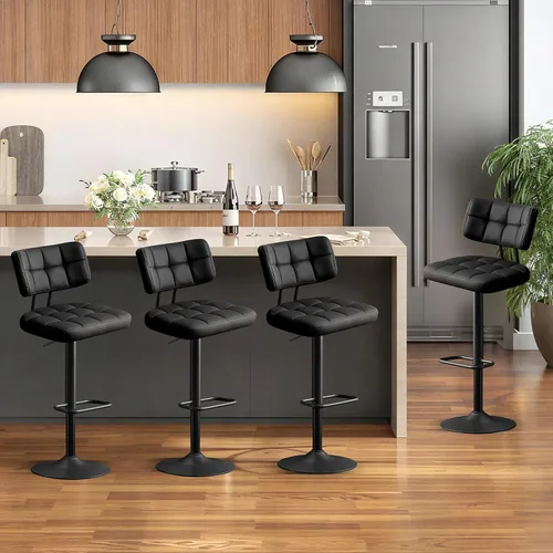 Vista 30 de Furniliving Juego de 2 Taburetes de Bar Modernos de Cuero Sintético, Taburetes Giratorios Tapizados con Respaldo, Sillas de Bar Ajustables de Altura