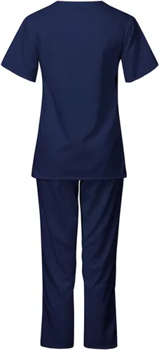 Vista 3 de Conjunto de uniforme médico moderno con cuello en V sólido top ropa de trabajo con cordón roscado pantalón piernas uniformes atlético conjunto