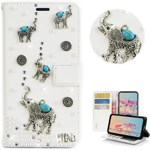Vista 37 de Bling - Funda tipo cartera para teléfono compatible con Samsung Galaxy Z Fold 3 5G, elegante, hecha a mano en 3D con cristales y mariposas