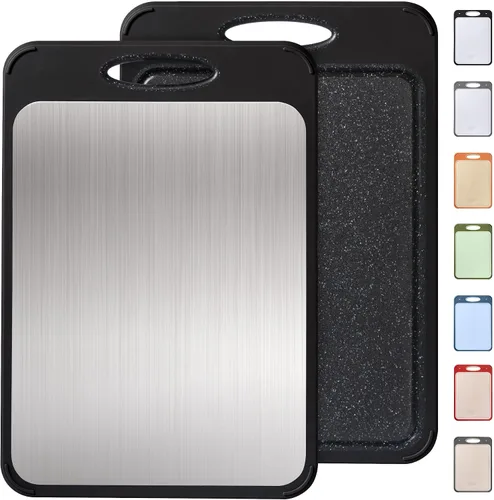 Vista 18 de Tabla de cortar de acero inoxidable 2 en 1 con mango para cortar las mejores tablas de cortar no tóxicas Tablas de cortar de 2 caras para cocina