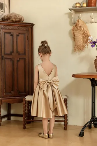 Vista 12 de MCieloLuna Vestidos de niña de flores para boda con nudo de lazo elegante de satén para primera comunión