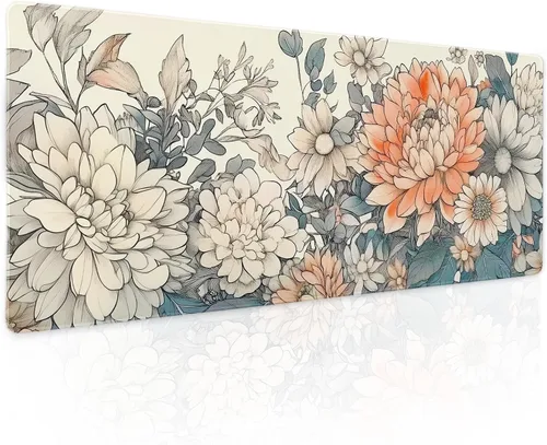 Vista 46 de Alfombrilla de mouse negra estética vintage para juegos botánicos, extendida, bonita planta verde bosque, naturaleza, floral, grande