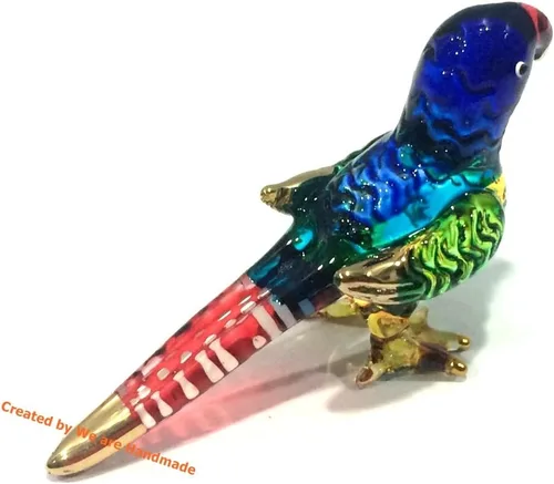 Vista 6 de (Bundle of 2) Handmade Mini Blown Glass 2" Blue Parrot Bird Fantasy Figurine Art, Cool Stuff, Miniature Animals, Home or Garden Decor Gift Ideas