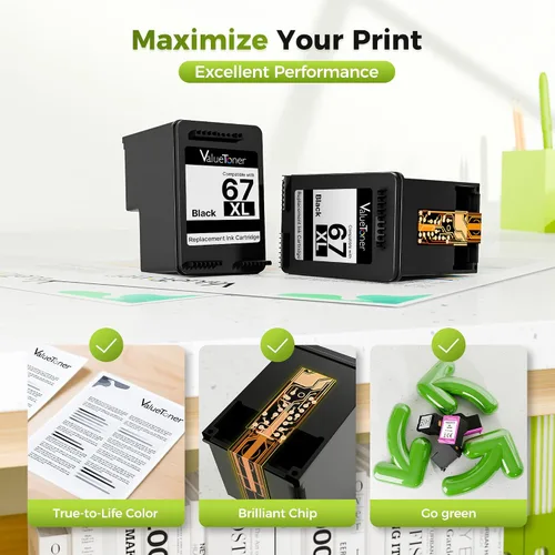 Vista 4 de 67XL Cartucho de tinta negro de repuesto para HP Ink 67 Black 67XL HP67XL HP67 Cartuchos de tinta para HP DeskJet 2855e 2827e 4227e 4255e 1255 Envy