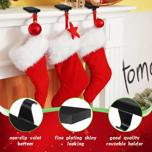 Vista 6 de Soportes de calcetines de Navidad de Zonon para repisa, ganchos de hierro resistentes para calcetines, mantel con almohadilla protectora