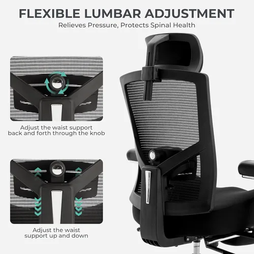Vista 5 de Silla de oficina grande y alta de 700 libras con cojín ergonómico ancho y grueso, silla de escritorio de malla de gran tamaño con lumbar ajustable