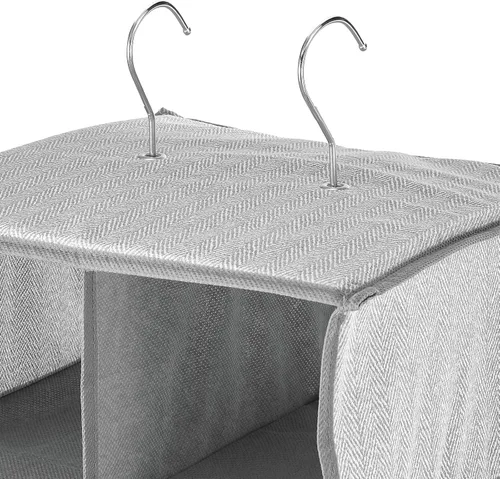 Vista 4 de mDesign Organizador de armario de tela suave, para zapatos, bolsos, embragues, accesorios, grande, 20 estantes sobre la barra de almacenamiento