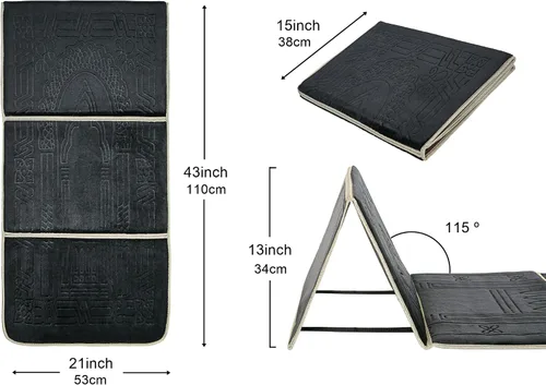 Vista 2 de Alfombra de oración con soporte de espalda/silla plegable de meditación y bolsillo de transporte (negro)