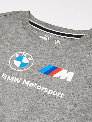 Vista 3 de PUMA Niños Niños BMW MMS Essentials Logo Crew Cuello Camiseta Atlética Manga Atlética Tops Casual - Gris - Talla M, Gris
