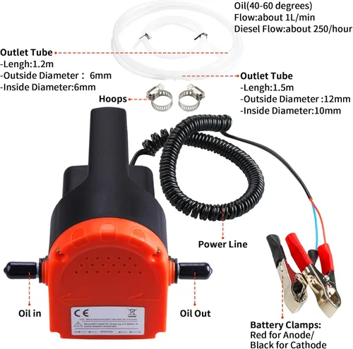 Vista 2 de PLUMIA 12V 100W Bomba Extractora de Cambio de Aceite, Bomba de Extracción de Aceite/Diésel Mejorada de Succión de Recuperación y Transferencia