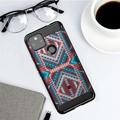 Vista 3 de CasesOnDeck - Funda compatible con Google Pixel 5A (2021) / Pixel 5A 5G] Funda de TPU suave con textura de fibra de carbono flexible (Tribal)