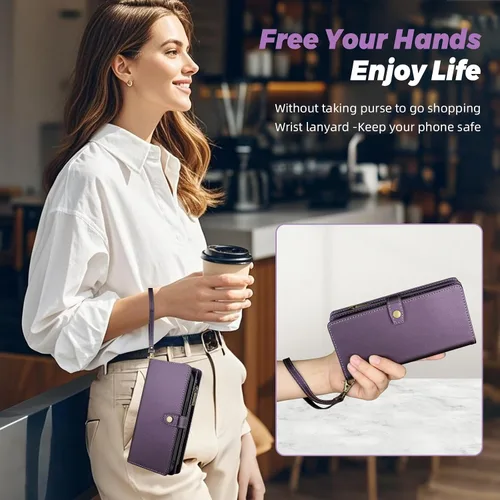 Vista 7 de TwoHead Funda tipo cartera para iPhone 12 Pro Max con tarjetero, funda magnética desmontable para teléfono 12 Pro Max, piel sintética, a prueba