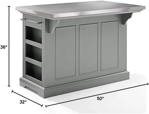 Vista 3 de Pemberly Row Isla de cocina de madera/acero inoxidable de transición en gris/cromo