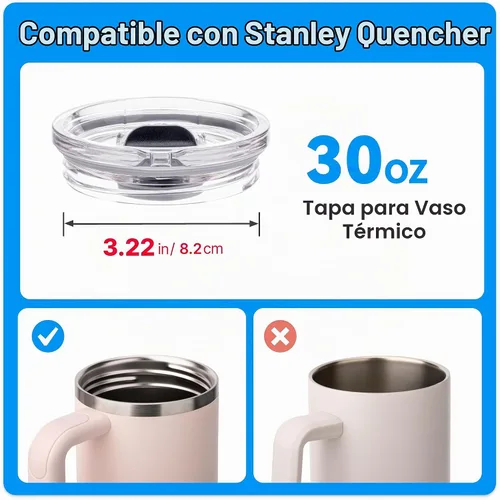 Vista 6 de Tapa de repuesto de 30 onzas para Stanley Quencher H2.0 FlowState Tumber, tapa a prueba de fugas apta para vaso Stanley Cup, cubierta de vaso 1