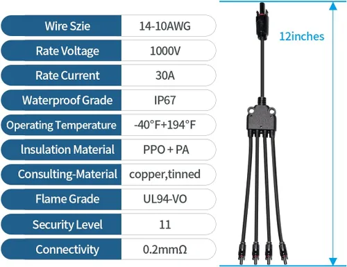 Vista 7 de ELFCULB Conector de panel solar, conectores solares Cable adaptador paralelo de rama Y, 12 pulgadas, 1 macho a 4 hembras (M/FFFF) y 1 hembra a 4