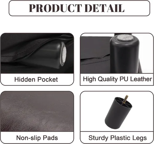 Vista 5 de Taburete otomano de piel sintética con 4 patas de plástico antideslizantes, moderno reposapiés rectangular, taburete pequeño otomano para sala