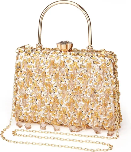 Vista 10 de UBORSE Bolsos de noche con lentejuelas brillantes y diamantes de imitación para mujer, estilo vintage, con cuentas de cristal, para cóctel, fiesta
