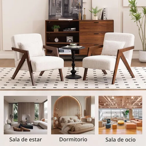 Vista 7 de Silla con acento moderno de mediados de siglo con marco de madera maciza, sillas tapizadas de chenilla para sala de estar con cojín para dormitorio