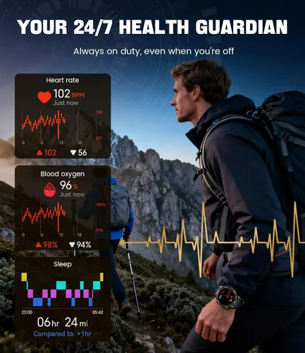 Vista 6 de Smart Watches for Men Luxury for Android iPhone/50 Day Battery,Fitness Watch with Heart Rate/Blood Pressure/Sleep Monitor,Men's Smartwatch Amoled