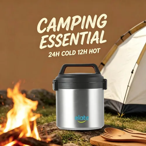 Vista 2 de Elate Tarro Térmico de Alimentos de 2 Cuartos para Comida Caliente 64oz Camp Crock de Acero Inoxidable con Aislamiento al Vacío, Recipiente