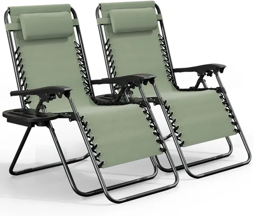 Vista 24 de Nestl Sillas de gravedad cero, juego de 2, silla de patio al aire libre con almohadas y bandejas portavasos, silla reclinable plegable de malla