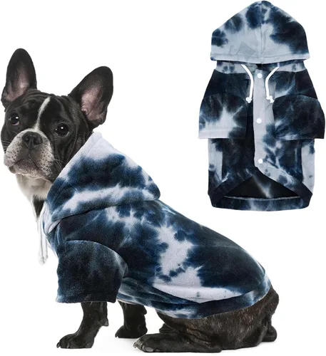 Vista 12 de Mklhgty Sudadera con capucha para perro de tie dye, abrigo de invierno para perros pequeños - capucha cálida y ajustable ultrasuave, tela