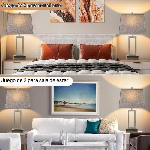 Vista 5 de Lolikit Lámparas de mesa con control táctil de 23.5 pulgadas, lámpara de noche de metal para dormitorio, juego de 2 con puertos USB A+C y salida
