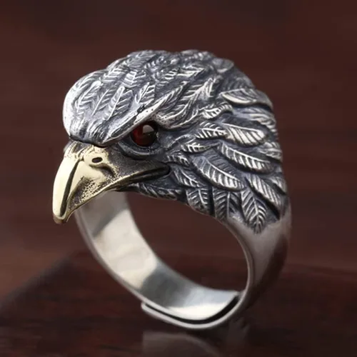 Vista 5 de QUSIIOSLK Anillo de caballero de águila abierta de plata de ley vintage para hombre, estilo punk gótico, joyería de águila animal para veteranos