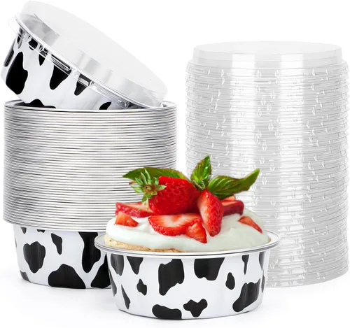 Vista 42 de Beasea Disposable Ramekins with Lids, 50 Pack 8oz 235ml Aluminum Foil Baking Cups with Lids, Aluminum Creme Brulee Ramekins Muffin Cupcake Pudding