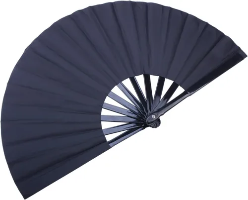 Vista 3 de Ventilador plegable de 11.8 pulgadas, negro, pequeño, ventilador de mano chino Kung Fu Tai Chi para hombres, mujeres/niños con una funda de tela