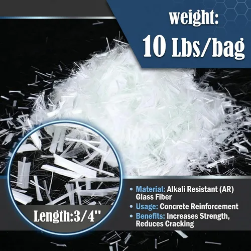 Vista 2 de Marsui Fibra de vidrio de 10 lb 3/4 '' (0.748 in) para mezcla de mortero de cemento de hormigón, refuerzo anti filtraciones antigrietas fibras