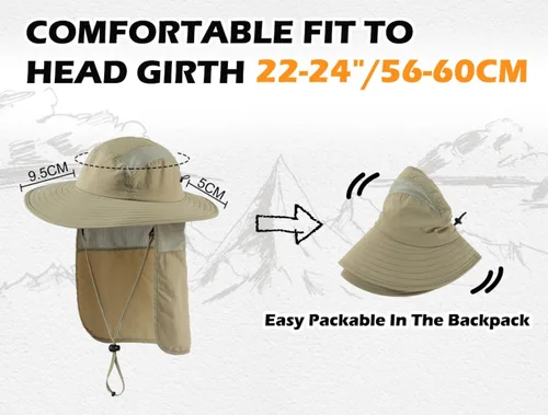 Vista 7 de Home Prefer - Gorra de protección solar SPF 50+ para hombre con ala ancha y solapa para el cuello