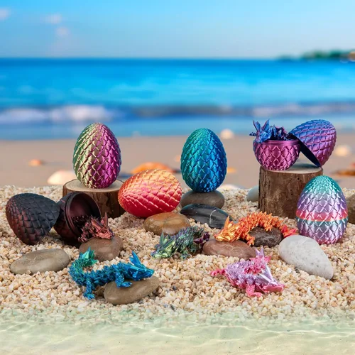 Vista 5 de Dxldfks Dragón impreso en 3D con huevo, pequeños huevos de dragón de cristal articulados para cestas de Pascua, decoración del hogar y la oficina