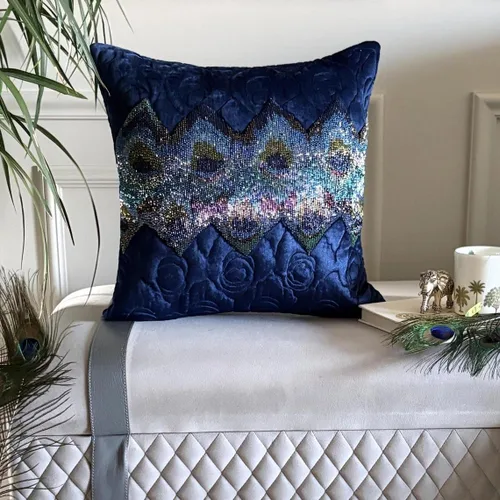 Vista 50 de The HomeCentric Funda de almohada con cremallera, funda de cojín azul de 12 x 12 pulgadas, funda de cojín de algodón bordado para sofá, diseño
