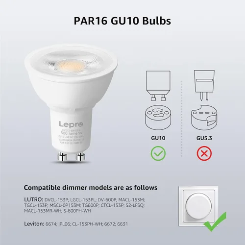 Vista 3 de Lepro Bombilla LED GU10 regulable, bombillas halógenas equivalentes a 50 W, 5.5 W, 3000 K, repuesto de luz cálida suave para iluminación de riel