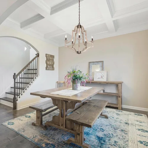 Vista 3 de Candelabros de granja para comedor, lámpara de madera rústica, lámpara de araña francesa de 5 luces para isla de cocina, sala de estar, dormitorio