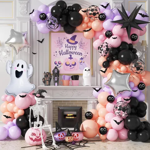 Vista 20 de Kit de Guirnalda de Arco de Globos de Halloween, 126 Piezas, Globos Negros y Naranjas con Globos de Calabaza BOO, Murciélagos de Aluminio, Globos