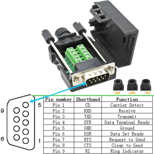 Vista 4 de DB9Breakout Conector a Cableado Solderles Terminal RS232Male Bolt