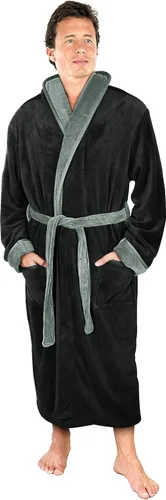 Vista 7 de NY Threads - Bata de baño de lujo en polar suave para hombre, bata de spa para hombre Negro
