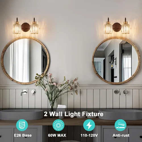 Vista 6 de ORB Accesorios de Iluminación para Baño con Pantalla de Cristal K9 Iluminación de Baño Sobre Espejo Luces de Tocador para Sala de Estar, Dormitorio