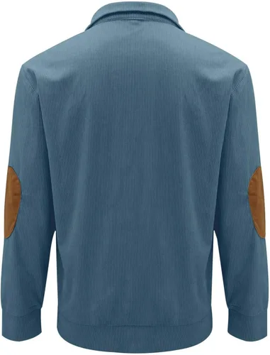 Vista 3 de RTRDE Sudadera de pana de manga larga para hombre, térmica, ajustada, con botones, casual, S-3XL
