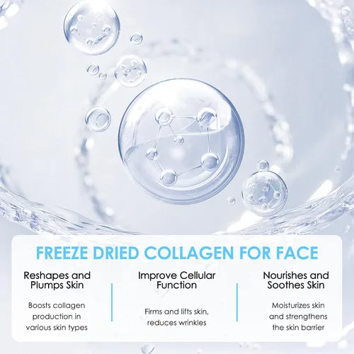 Vista 6 de Noviqo Colágeno liofilizado para cara, mascarillas de belleza, antiarrugas liofilizadas, sistema de colágeno de nano-seda, tratamiento instantáneo