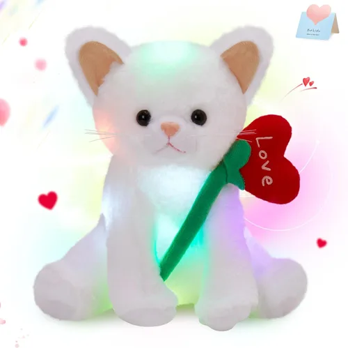 Vista 7 de Houwsbaby Oso de peluche brillante con oso blanco y rosa, juguete de peluche suave con luces LED de noche, cumpleaños, Navidad, para niños pequeños