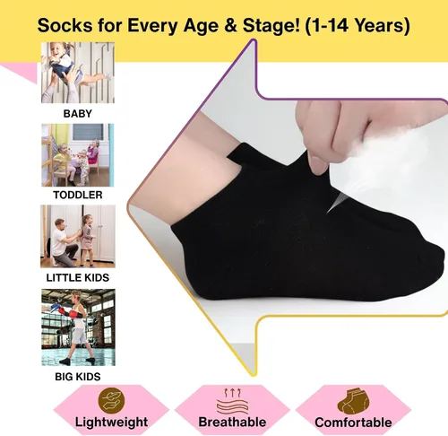 Vista 2 de Calcetines de tobillo para niños, calcetines de corte bajo invisibles para niños y niñas, paquete de 25 pares a granel para la escuela, tallas de 1