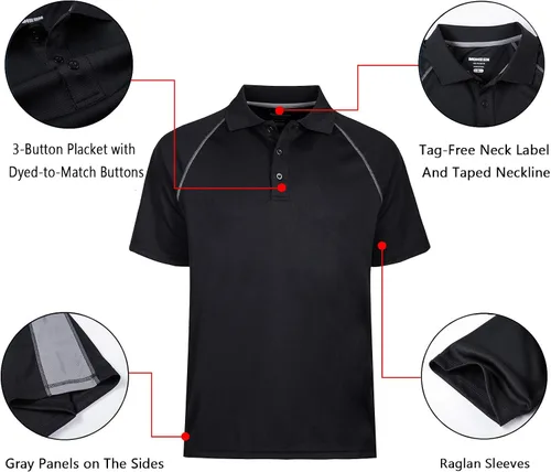 Vista 5 de Camiseta Polo de golf de alto rendimiento absorbentes de la humedad de manga corta para hombres con bloqueo lateral tallas grandes M-7XL