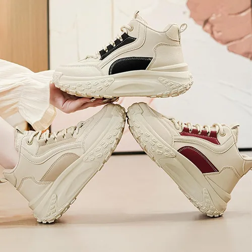Vista 6 de LETCLOCOM Zapatos deportivos de plataforma gruesa para mujer, de cuero con cordones, antideslizantes, para entrenamiento, informales